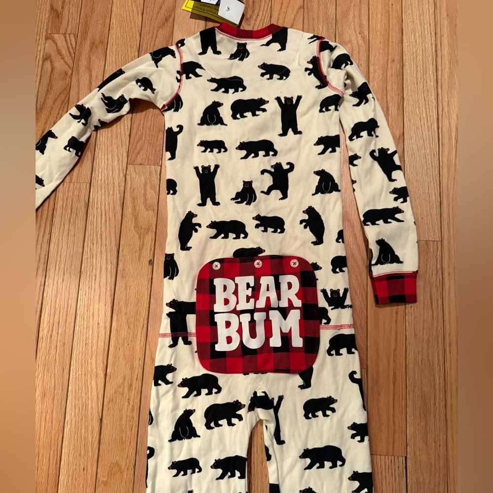 Cozy Cream and Black Bear Print Kids One Piece ski winter lodge